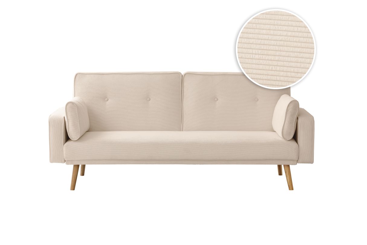 Canapé droit scandinave ELGA convertible 3 places en velours côtelé