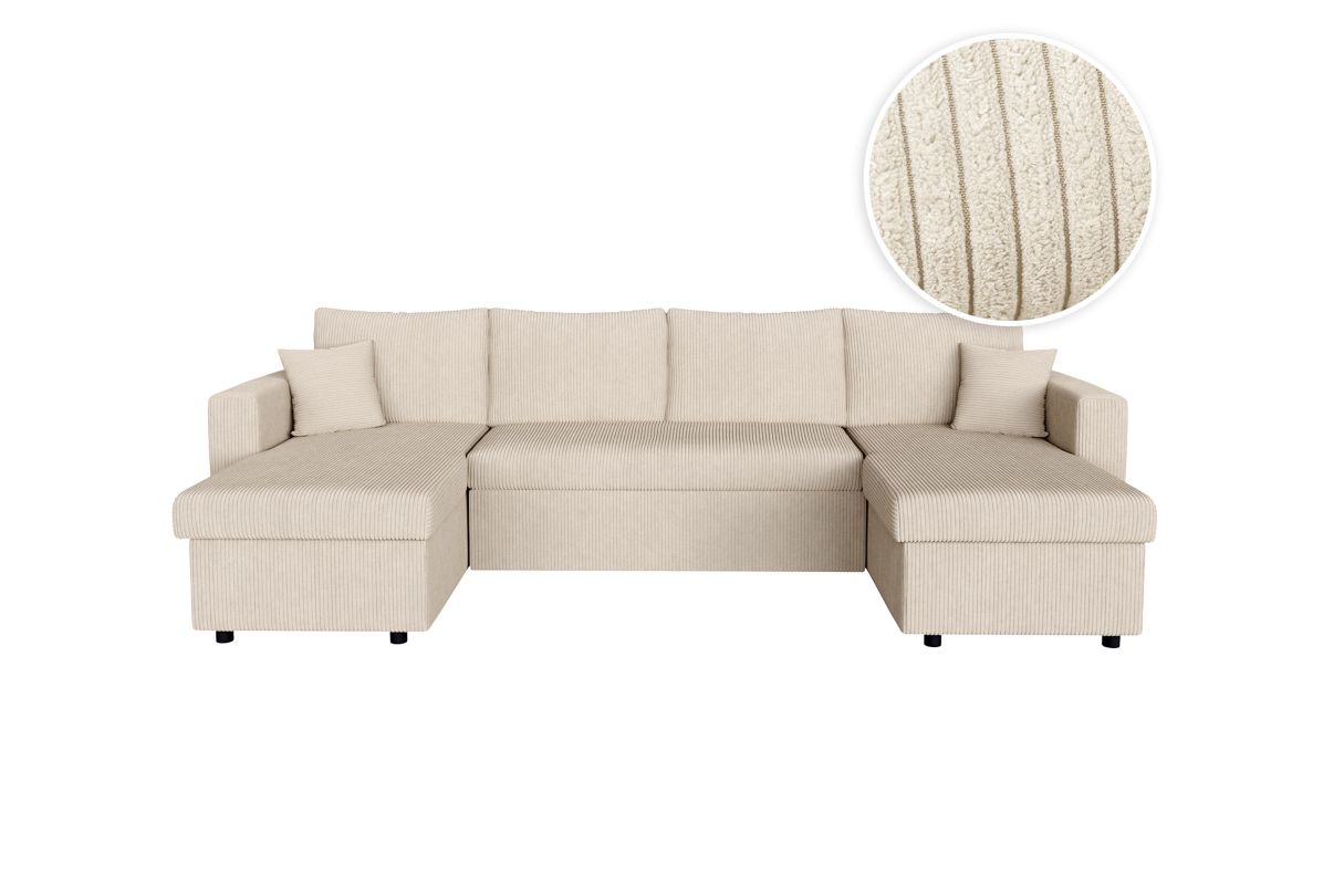 Canapé d'angle panoramique MARIA convertible avec 2 coffres en velours côtelé - vue 2