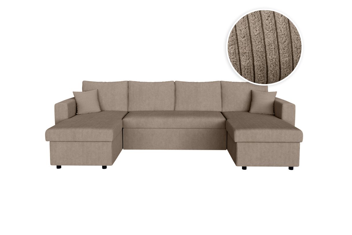 Canapé d'angle panoramique MARIA convertible avec 2 coffres en velours côtelé
