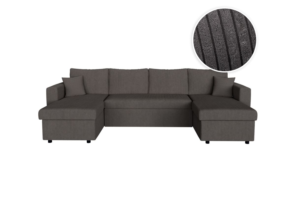 Canapé d'angle panoramique MARIA convertible avec 2 coffres en velours côtelé - vue 4