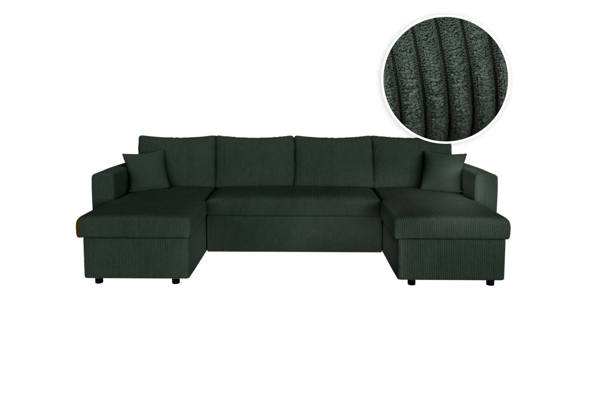 Canapé d'angle panoramique MARIA convertible avec 2 coffres en velours côtelé - vue 3