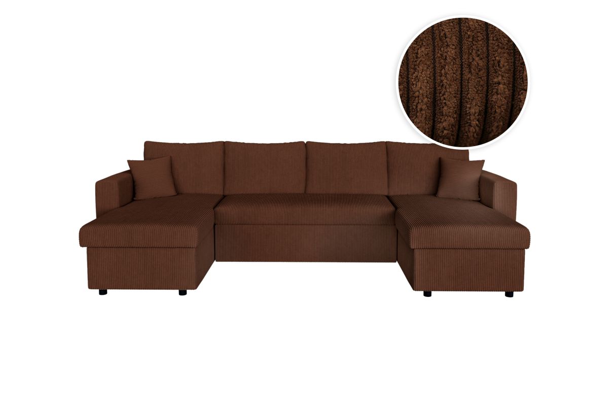 Canapé d'angle panoramique MARIA convertible avec 2 coffres en velours côtelé - vue 5