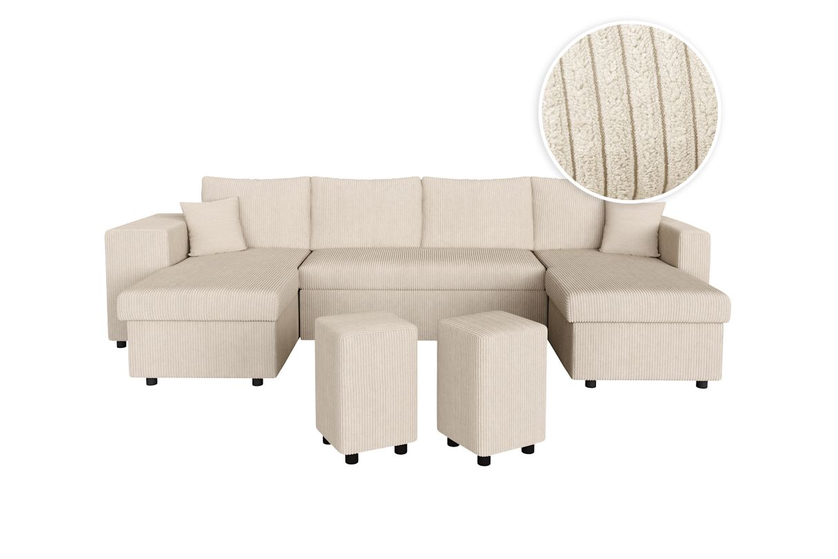 Canapé panoramique OSLO convertible avec 2 coffres 2 poufs à gauche en velours côtelé - vue 2