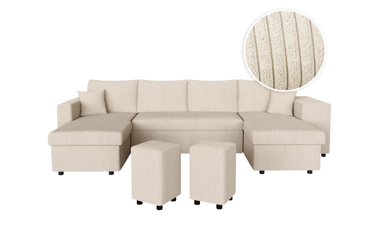 Canapé panoramique OSLO convertible avec 2 coffres 2 poufs à droite en velours côtelé - vue 2