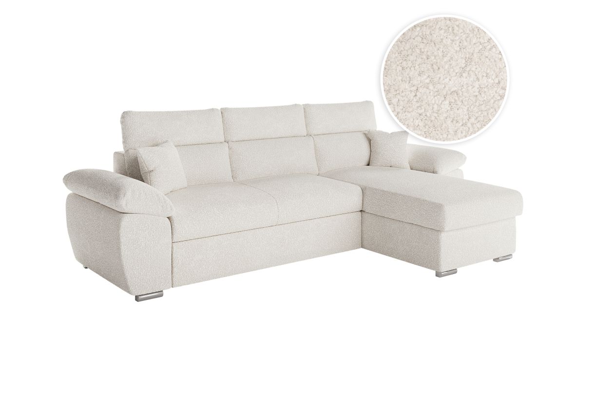 Canapé KOMECO d'angle réversible convertible avec coffre et têtières en tissu bouclette - vue 2