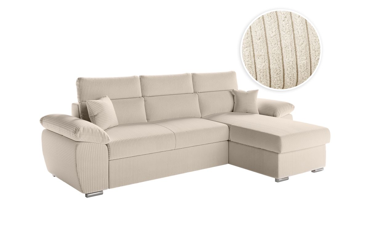 Canapé KOMECO d'angle reversible convertible avec coffre et têtières en velours côtelé - vue 1