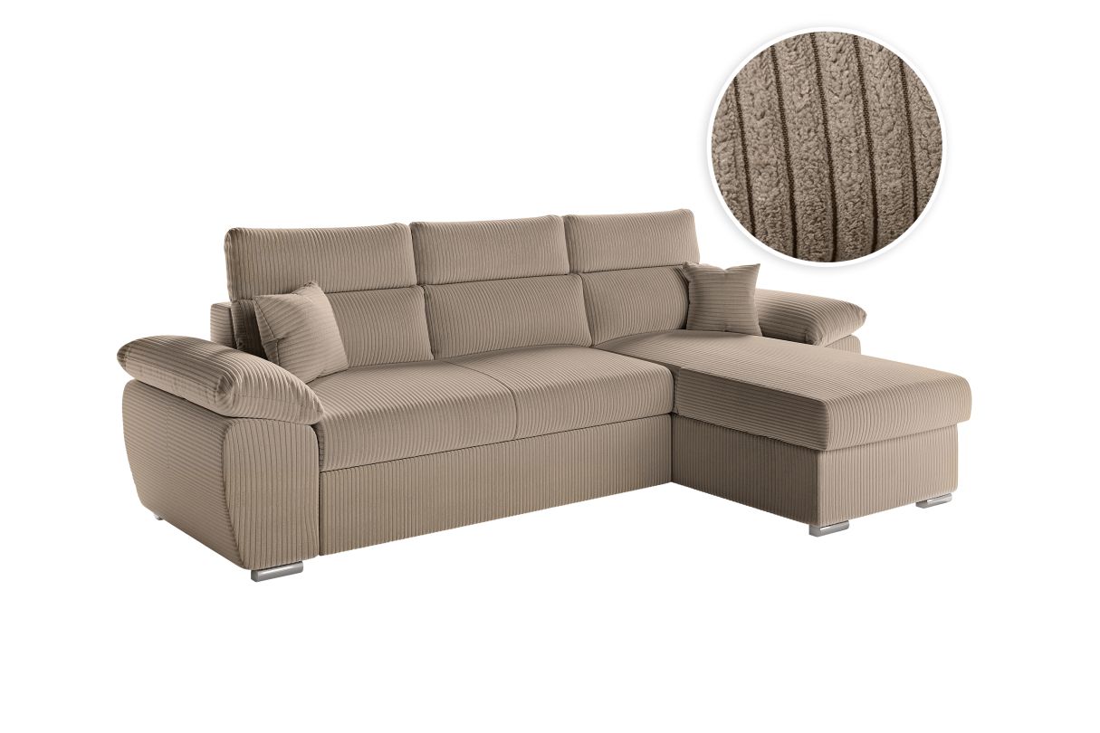 Canapé KOMECO d'angle reversible convertible avec coffre et têtières en velours côtelé - vue 2