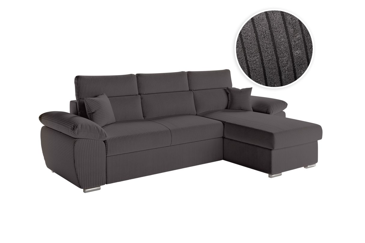 Canapé KOMECO d'angle reversible convertible avec coffre et têtières en velours côtelé - vue 5