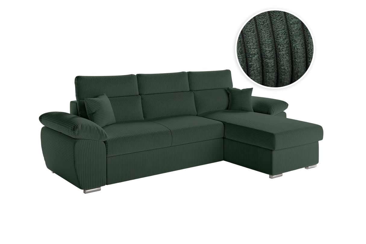 Canapé KOMECO d'angle reversible convertible avec coffre et têtières en velours côtelé - vue 4