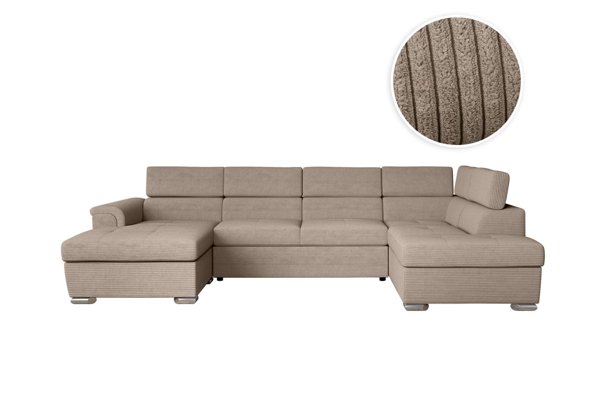 Canapé panoramique 6 places PAOLA convertible avec 2 coffres en velours côtelé - vue 3