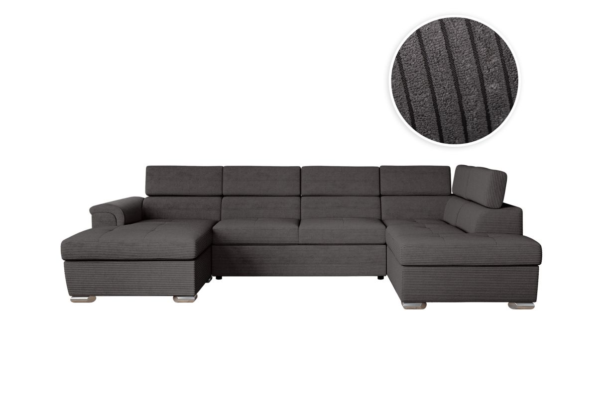 Canapé panoramique 6 places PAOLA convertible avec 2 coffres en velours côtelé