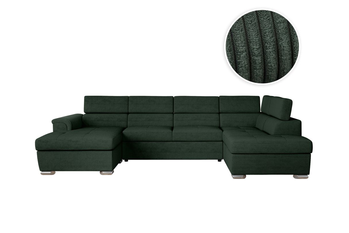 Canapé panoramique 6 places PAOLA convertible avec 2 coffres en velours côtelé - vue 2