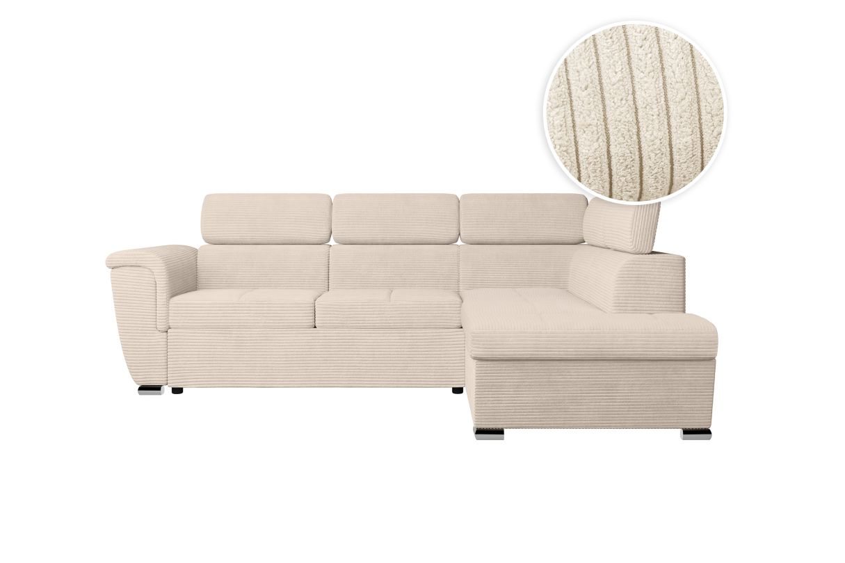 Canapé d'angle PAOLA convertible avec coffre en velours côtelé Angle droit
