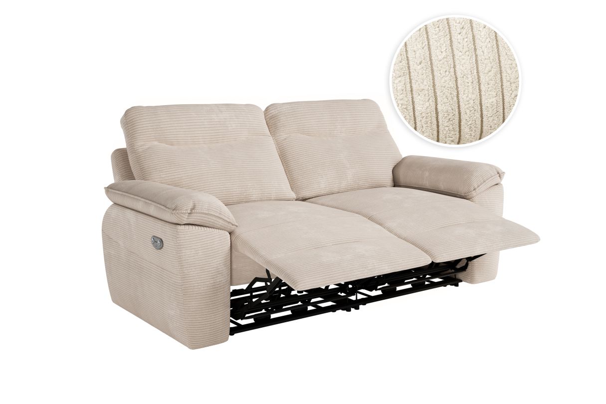 Canapé de relaxation électrique ROSS 3 places en velours côtelé