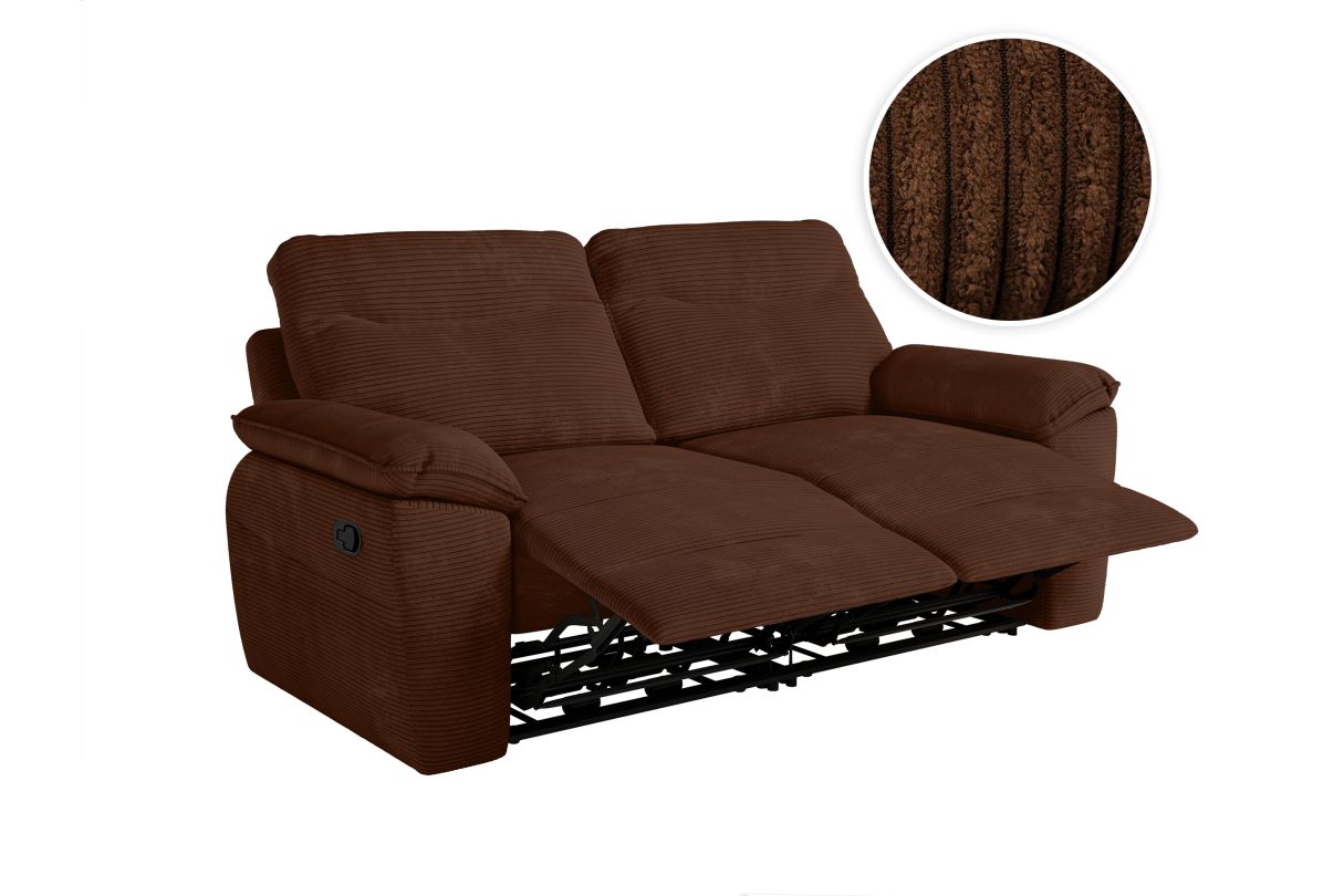 Canapé de relaxation manuel ROSS 3 places en velours côtelé