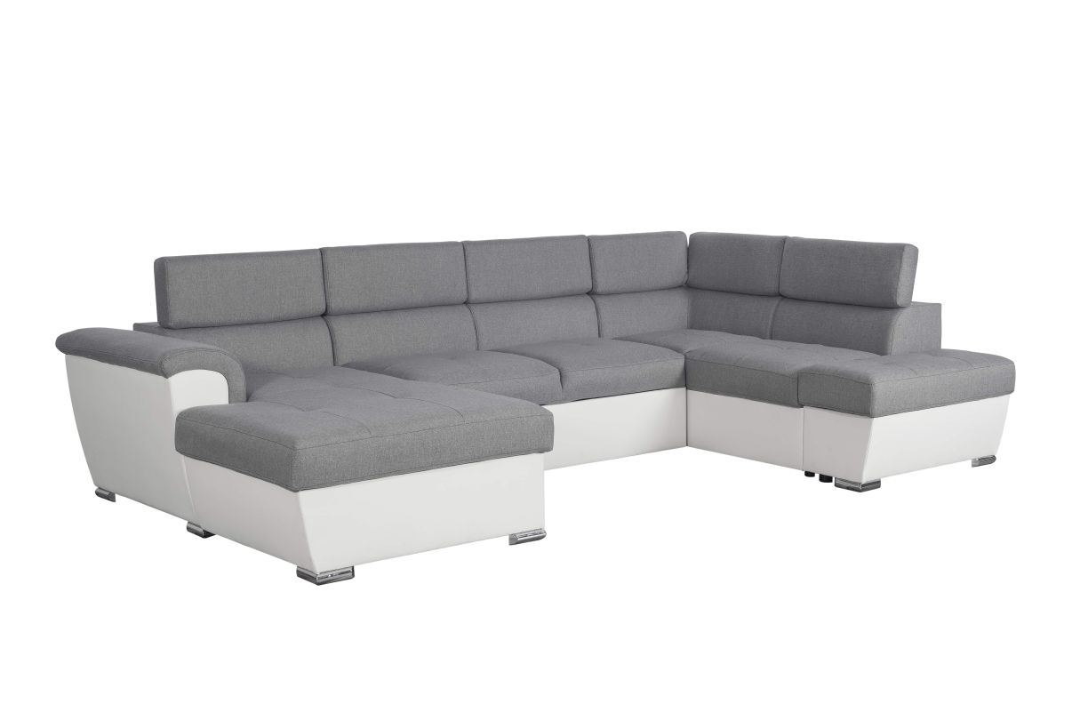 Canapé panoramique convertible avec 2 coffres PAOLA en tissu et simili - vue 2