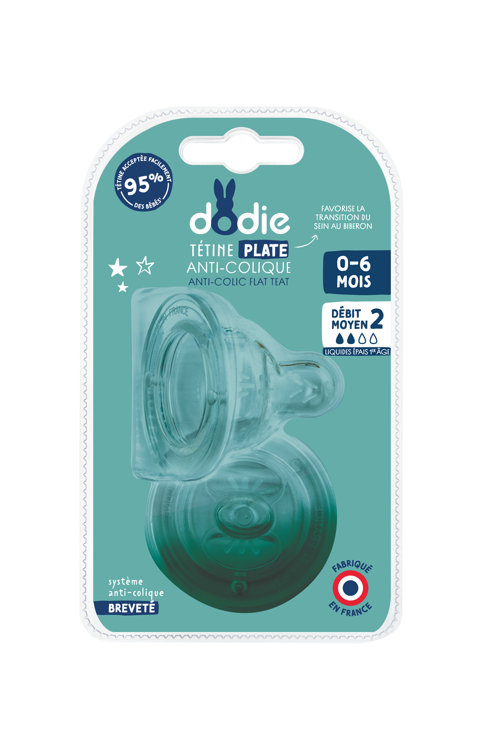 Tétine Sensation+ plate col large 0 silicone débit 2