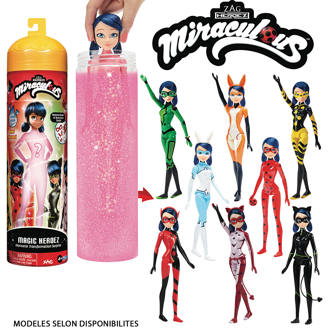 Bandai - Miraculous Ladybug - Marinette Color Change Surprise - Poupée Miraculous articulée 26 cm + 3 surprises - Poupée change de couleur - Modèle a