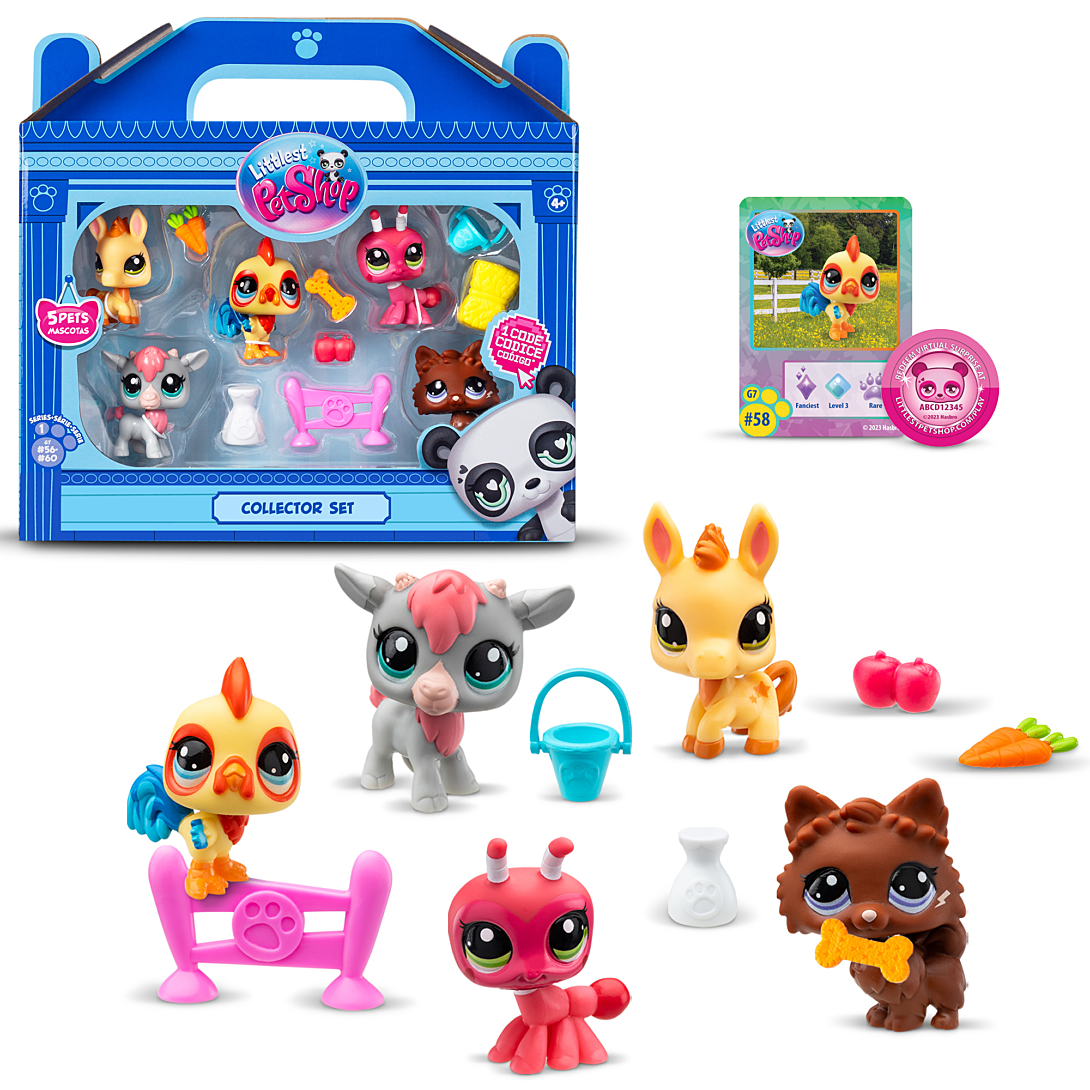 Bandai - Littlest Pet Shop - Collector Set Thème de la Ferme 5 Animaux et Accessoires - Coffret Jouet Animaux de la Ferme - Mini Figurines LPS Animau