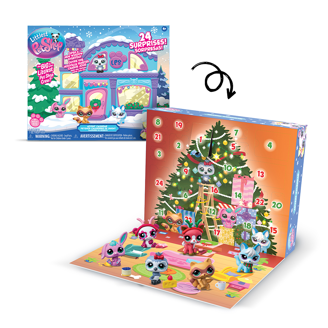 Littlest Pet Shop - Calendrier de l'Avent des Pet Shop - 6 Pet Shop - 6 accessoires et 12 Stickers - Calendrier 24 cases Noël
