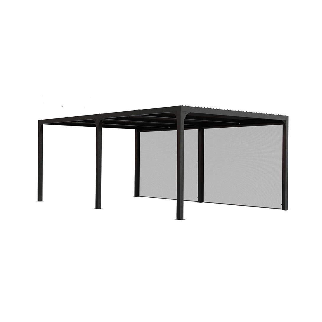 Pergola bioclimatique autoportante Habrita aluminium 3 6 x 6 + 2 rideaux manuels 6