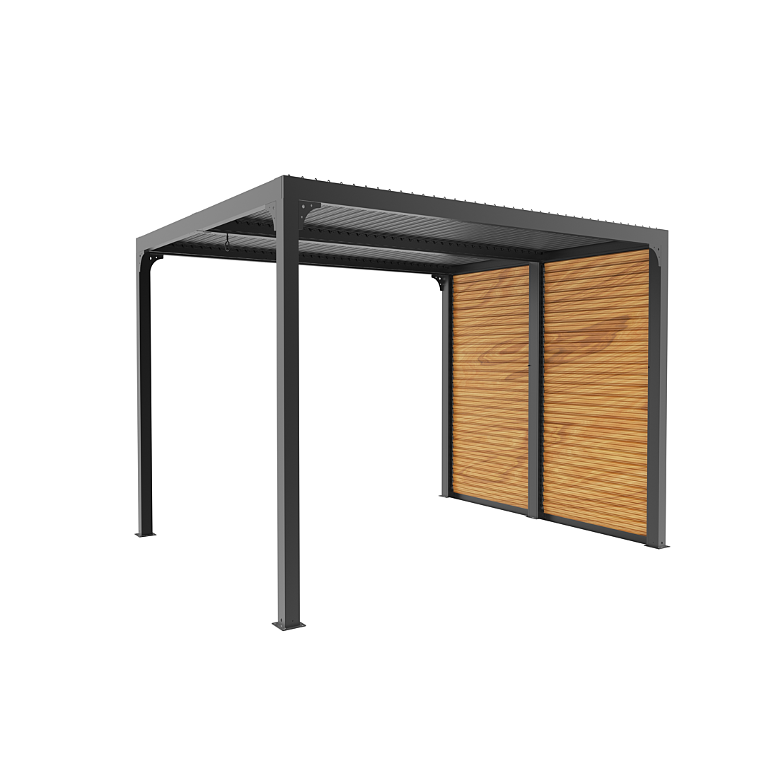 Pergola bioclimatique autoportante ALU + ventelles latérales imitation bois 3 x 2 4 7 20 m2 Habrita