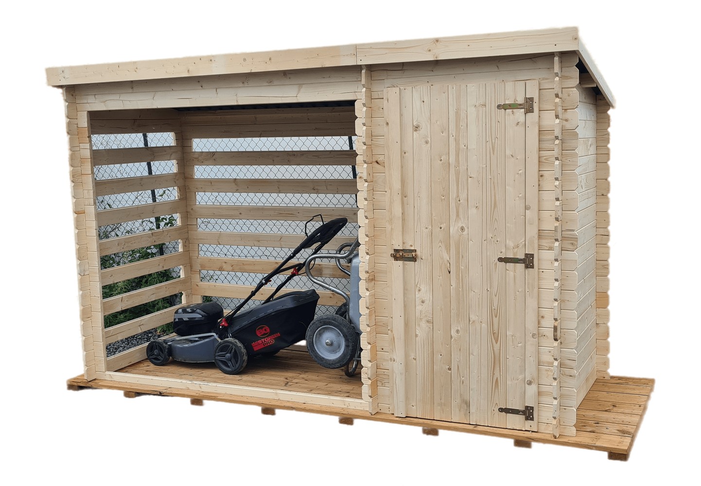 Abri bûcher mono pente Madriers bois massif sans plancher / 20 mm / 329 x 122 x H 195 cm