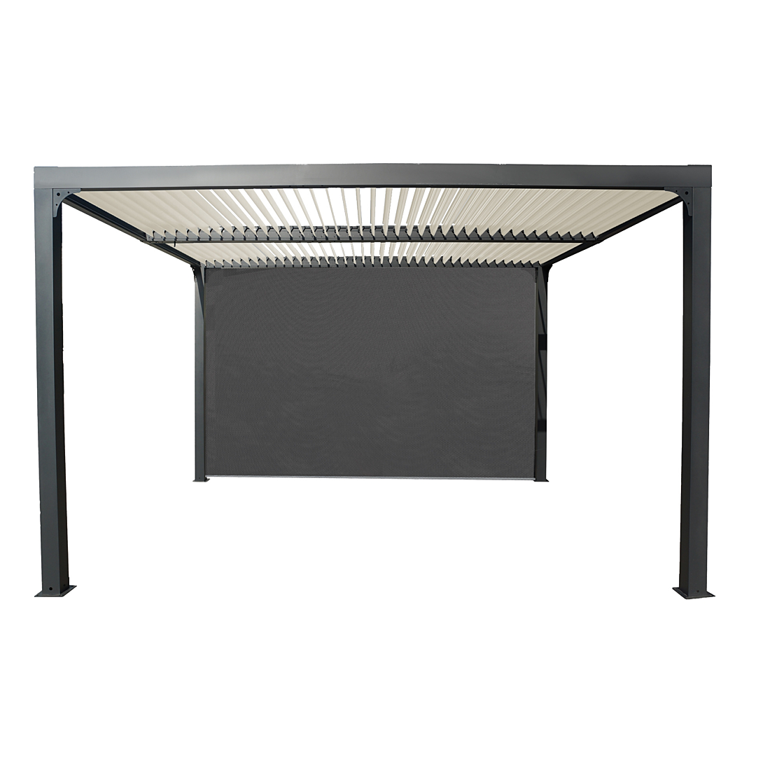 Pergola bioclimatique autoportante Habrita aluminium 3 6 x 3 + rideau manuel 3 6