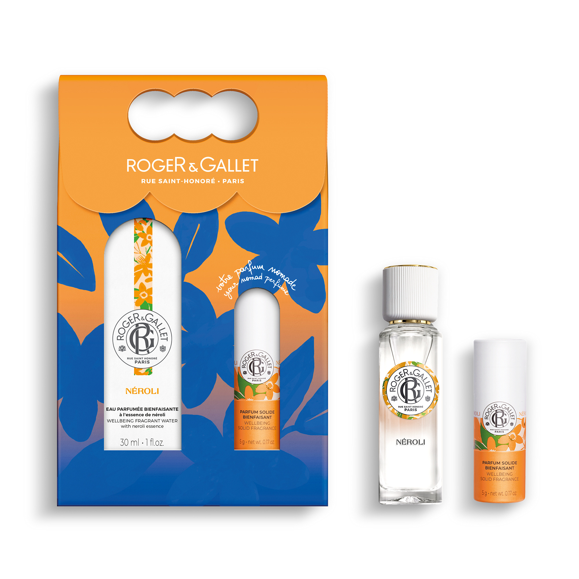 Roger & Gallet Coffret Eau parfumée bienfaisante Néroli 30ml et son parfum solide