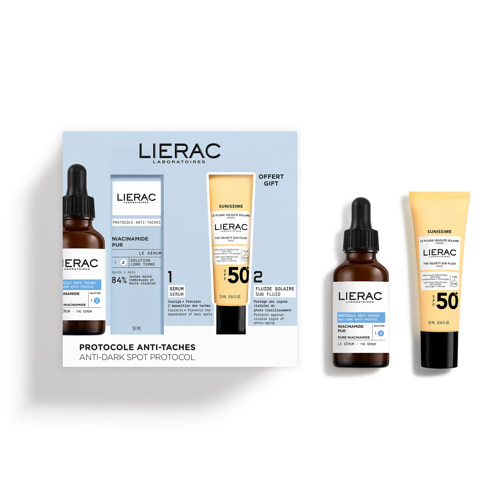 Lierac Protocole C Sérum Anti-Spots Niacinamide Pur 30ml + Fluide Velouté Solaire Visage SPF50+ 25ml Offert