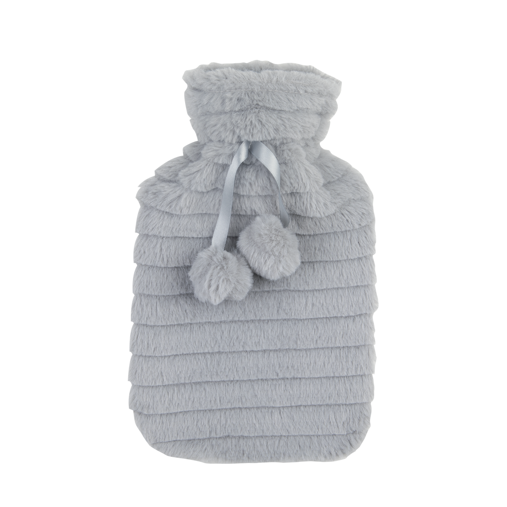 Bouillotte caoutchouc fourrure grise 1L