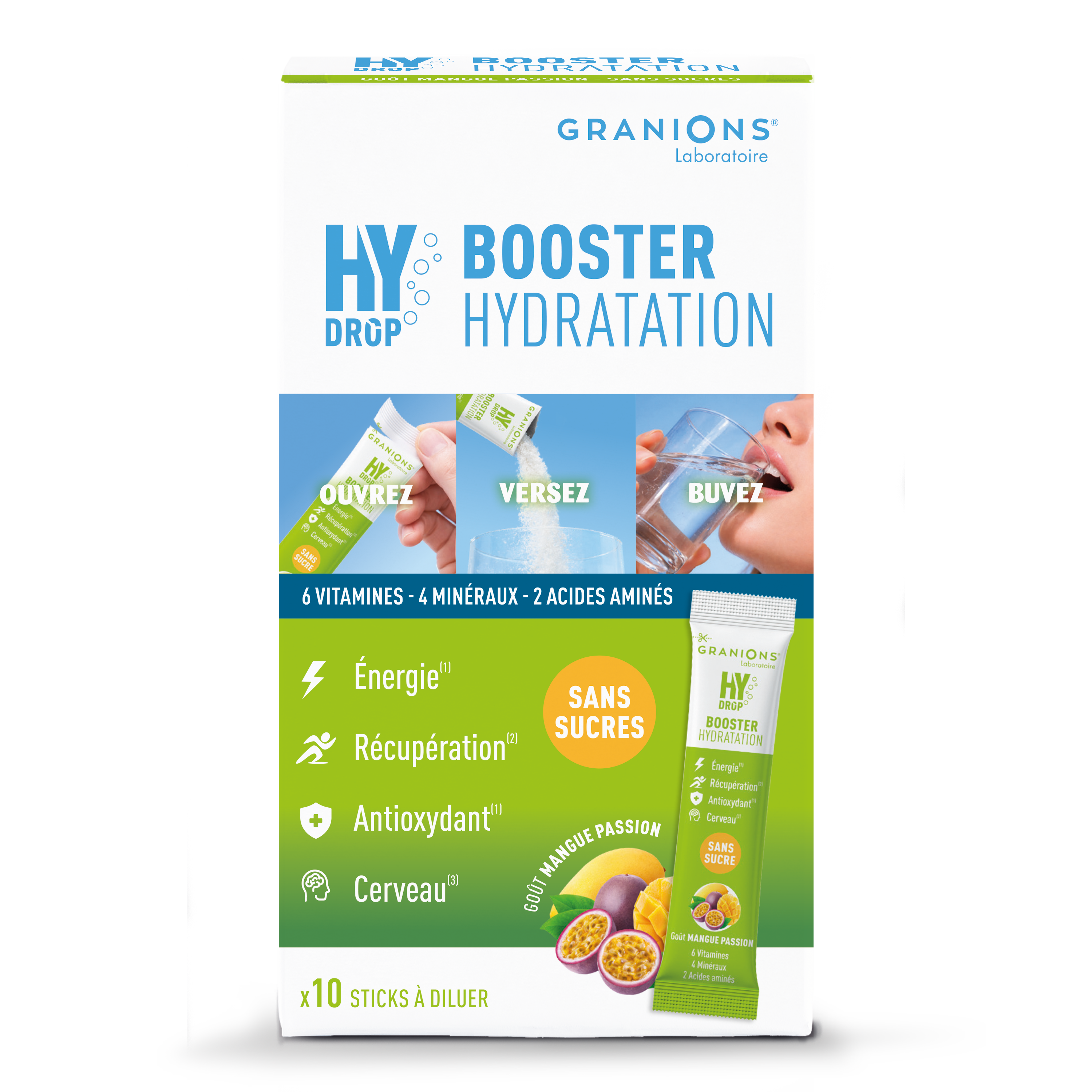Granions Hydrop​ Arôme Mangue Passion​ 10 Sticks