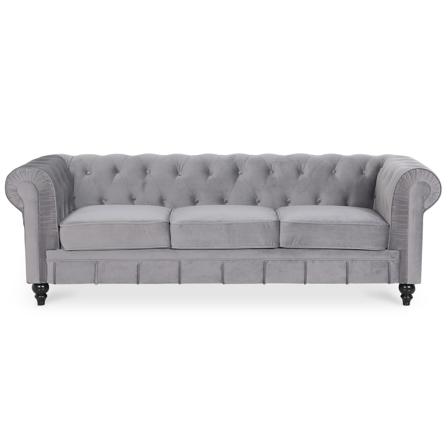 Canapé 2 Places Velours Chesterfield 157cm Taupe - Paris Prix, Neuf Sous Emballage