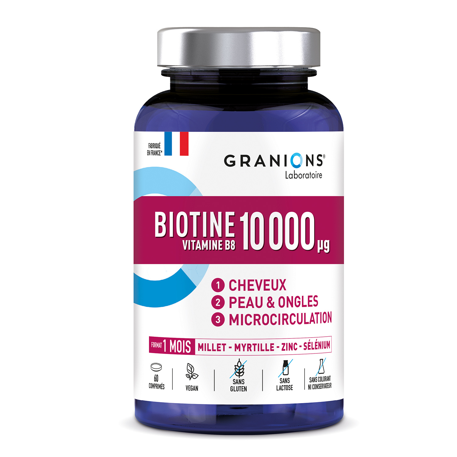 Complément Alimentaire Biotine Vitamine B8 Granions Le Pot De 60 Comprimés - vue 7