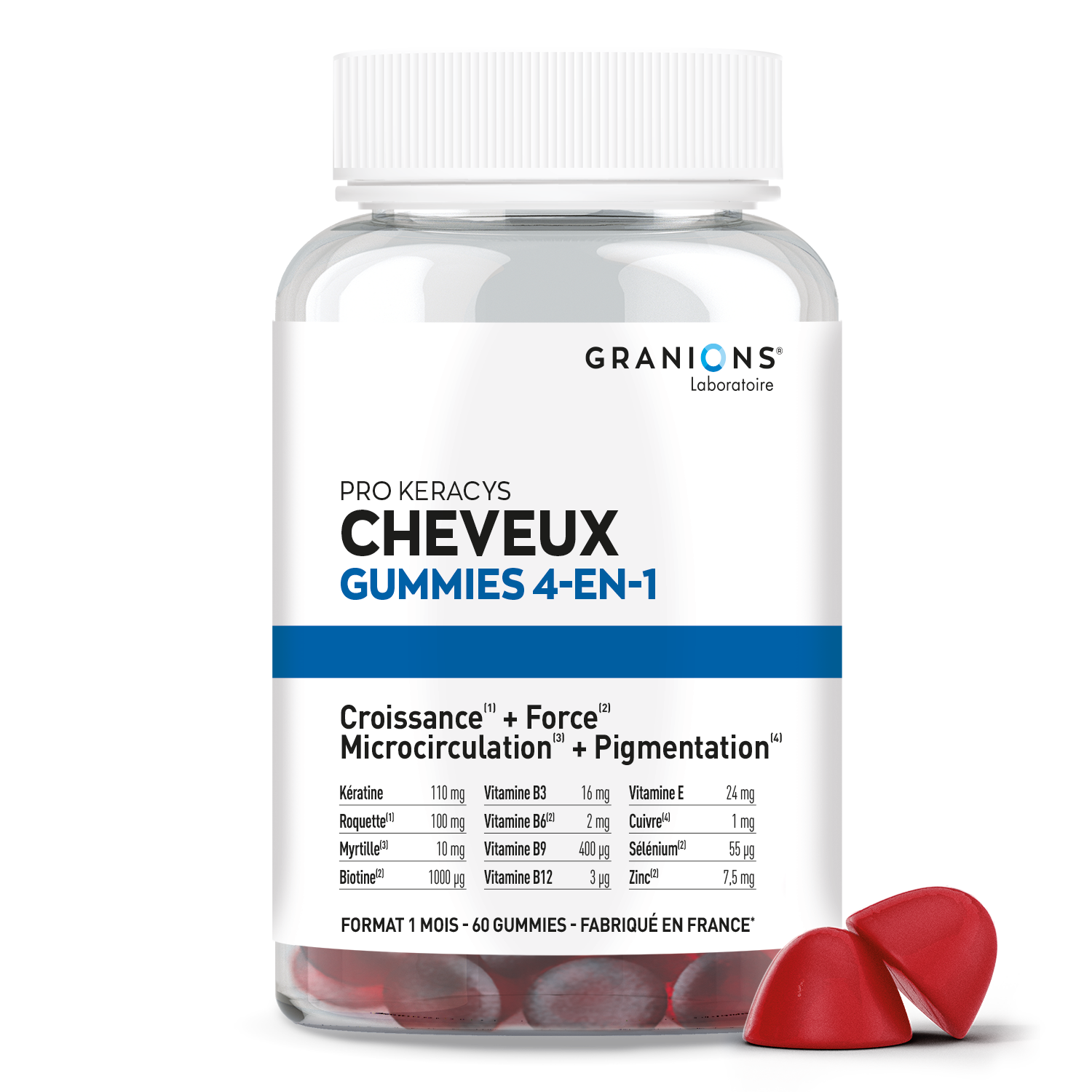 Granions Pro Keracys Cheveux Gummies 4 En 1 Goût Fruits des Bois 60 Gummies Sans Sucres - vue 1