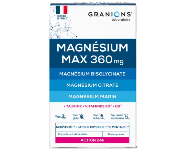 Granions Magnésium Max 360mg Nervosité - Fatigue Physique & Mentale - 90 Comprimés
