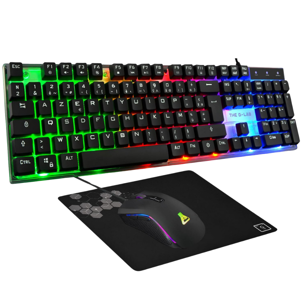 The G-Lab Combo Yttrium clavier Souris incluse Gaming USB AZERTY Français Noir, Transparent