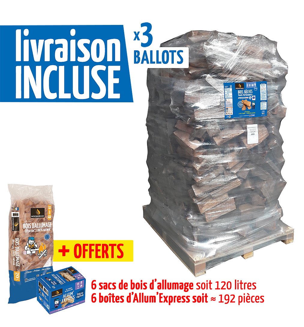 Lot de 2 packs WOODSTOCK Bois bûche 40cm ballot 2000 dm3 - vue 2