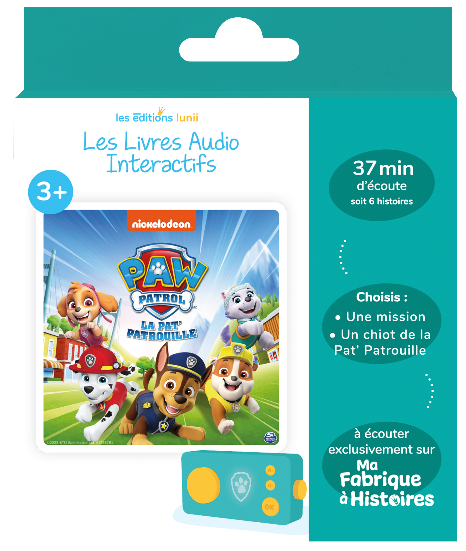 Livre audio interactif Lunii pour Ma Fabrique à Histoires Paw Patrol Pat’patrouille à la rescousse des animaux
