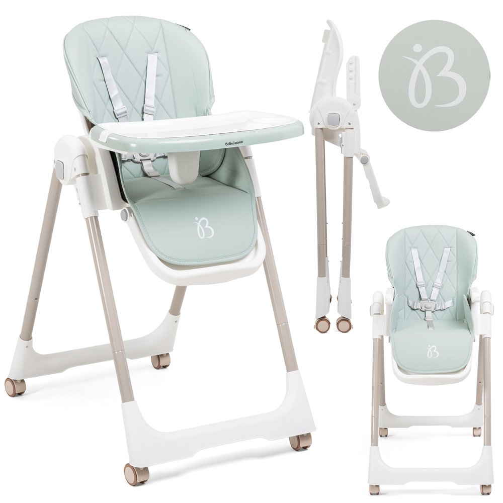 Bebelissimo - Chaise haute évolutive bébé - Pliable - Compacte - Réglable hauteur - De 6 mois à 3 ans (15kg) - vert