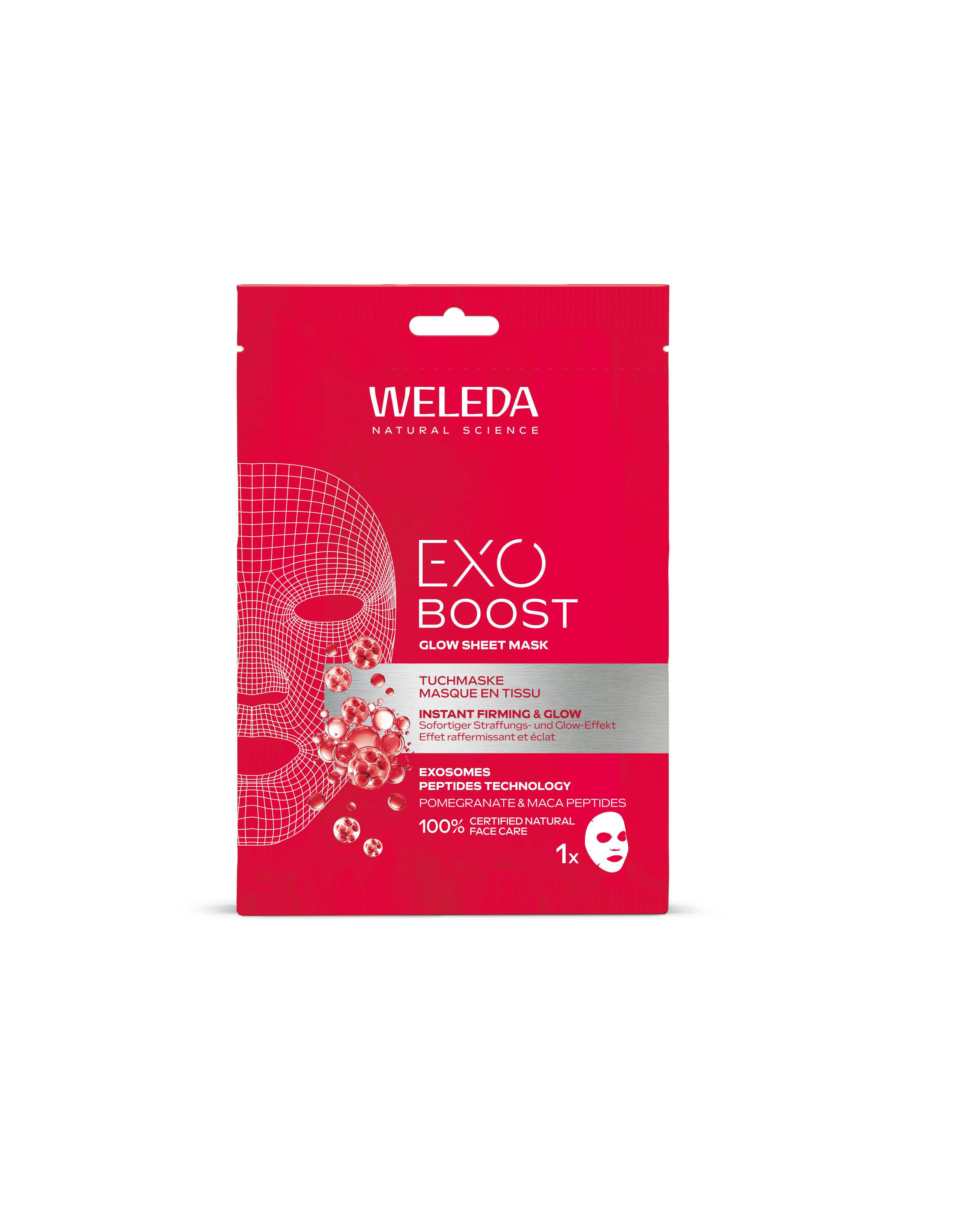 Weleda Exo Boost Glow Masque en Tissu Grenade & Peptides de Maca 20ml