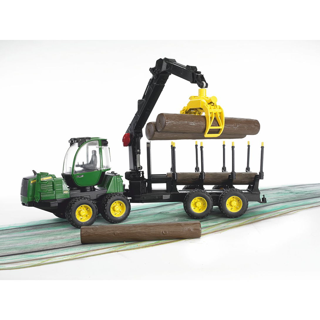 PORTEUR FORESTIER JOHN DEERE 1210E AVEC CHARGEUR, REMORQUE FORESTIERE ET RONDINS DE BOIS INCLUS