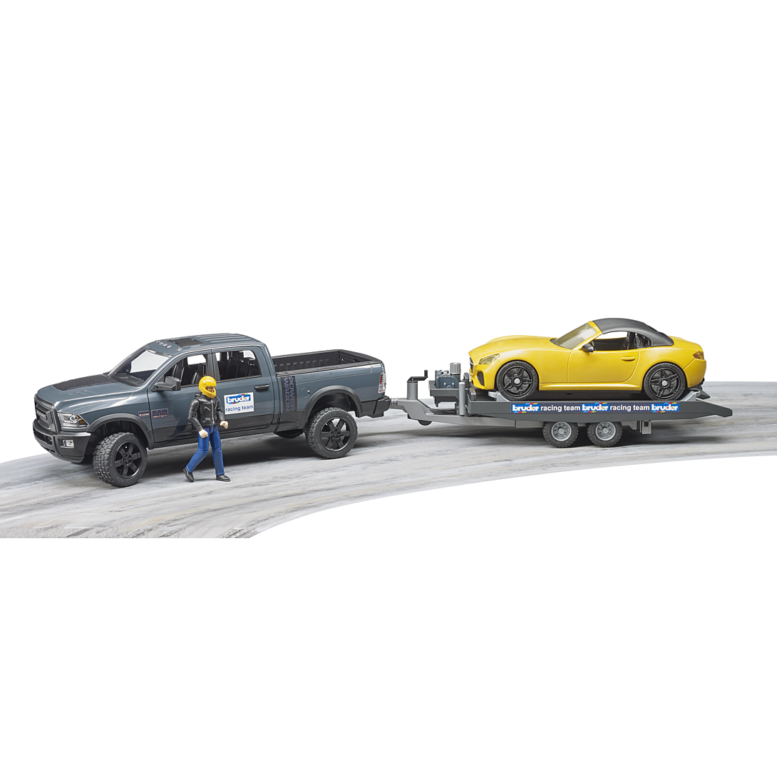VEHICULE RAM 2500 POWER WAGON AVEC REMORQUE ET VOITURE BRUDER ROADSTER