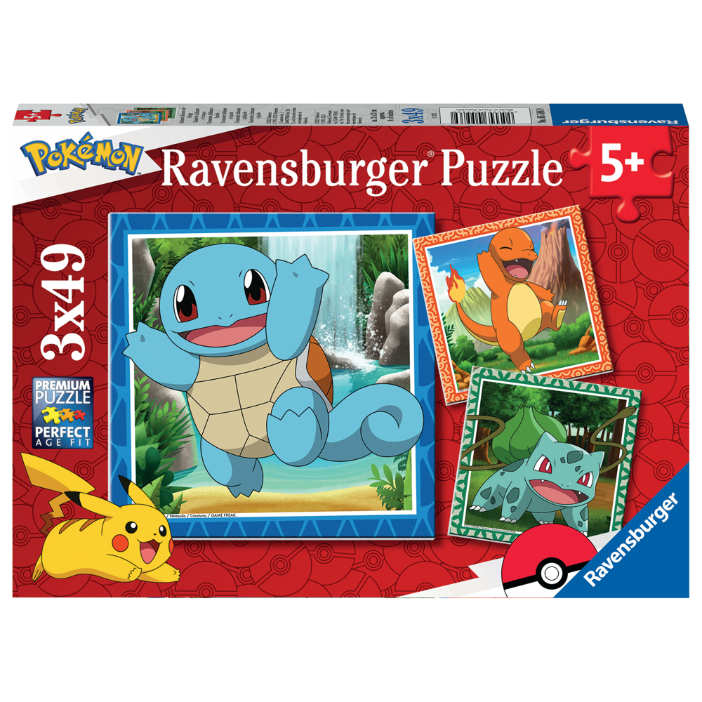 Puzzles 3x49 p - Salamèche, Bulbizarre et Carapuce / Pokémon