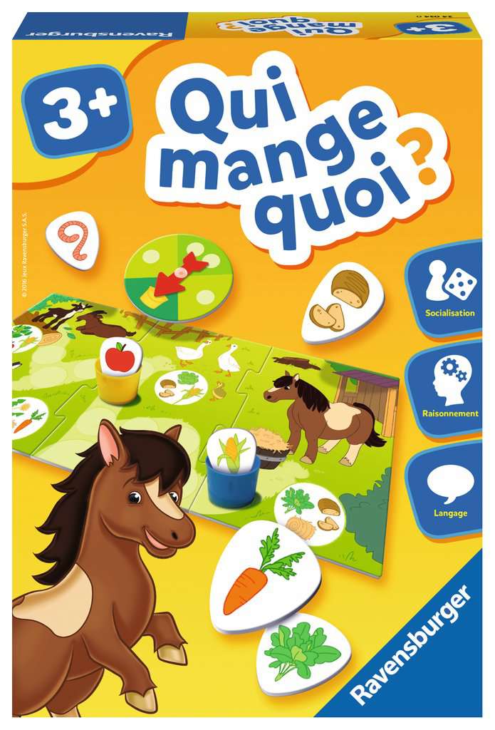 Ravensburger- Jeu Educatif- Qui mange quoi?- Découverte des animaux- A partir de 3 ans- 24034