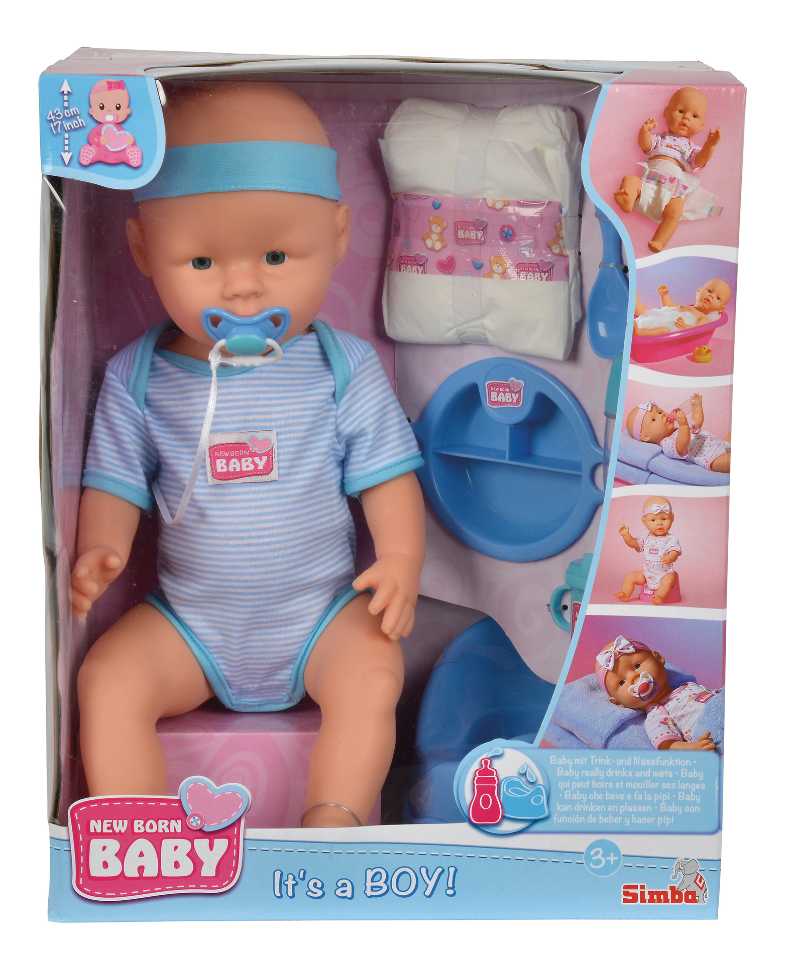 Poupon NEW BORN BABY 43cm Boit et Fait Pipi Accessoires Inclus - vue 3