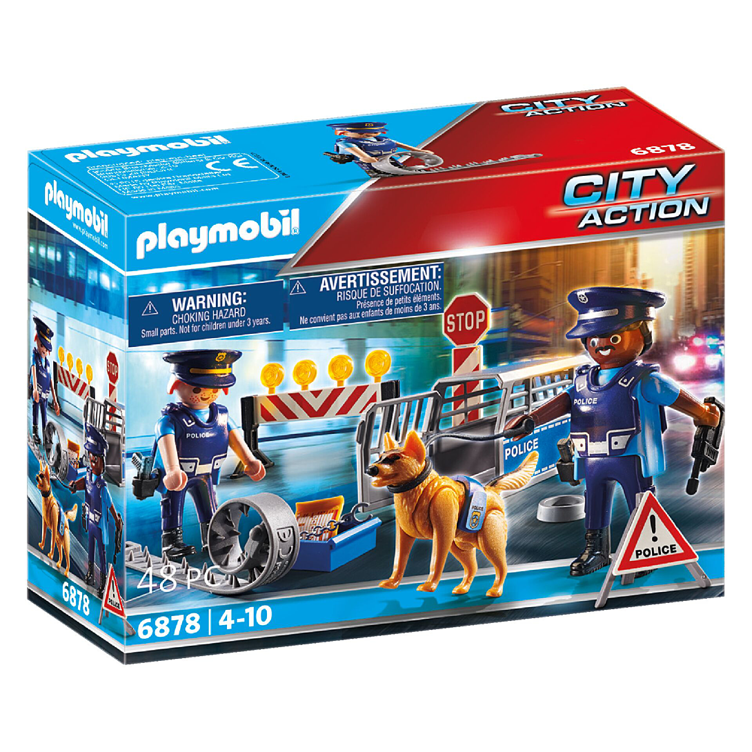 Playmobil 6878 Barrage de Police City Action Comprend Deux policiers avec Leur équipement Un Chien Une Cage Trois plots et des Accessoires Dès - vue 8
