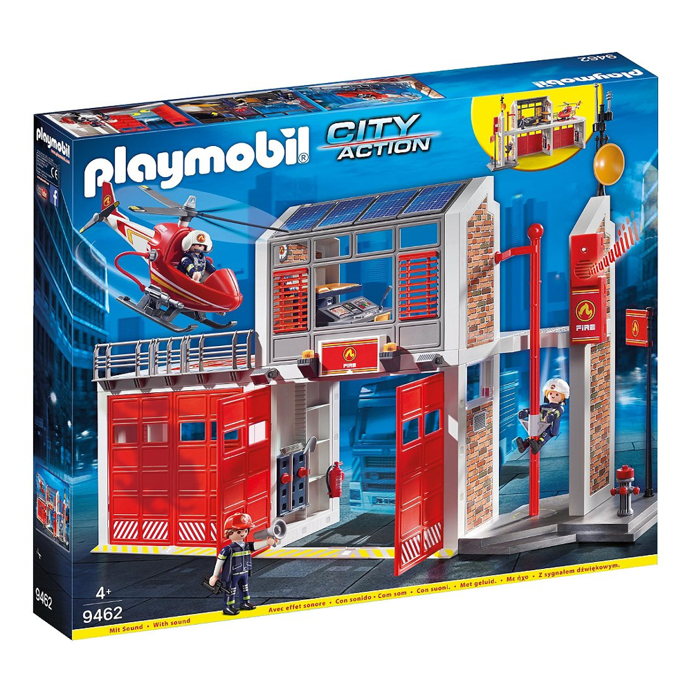 PLAYMOBIL 9462 Caserne de pompiers avec hélicoptère- City Action - Avec 3 pompiers et leur équipemen