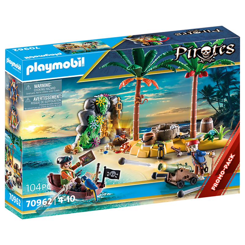 PLAYMOBIL Pirates 70962 Promo Pack Ilôt des pirates, Île au trésor des pirates avec squelette et can
