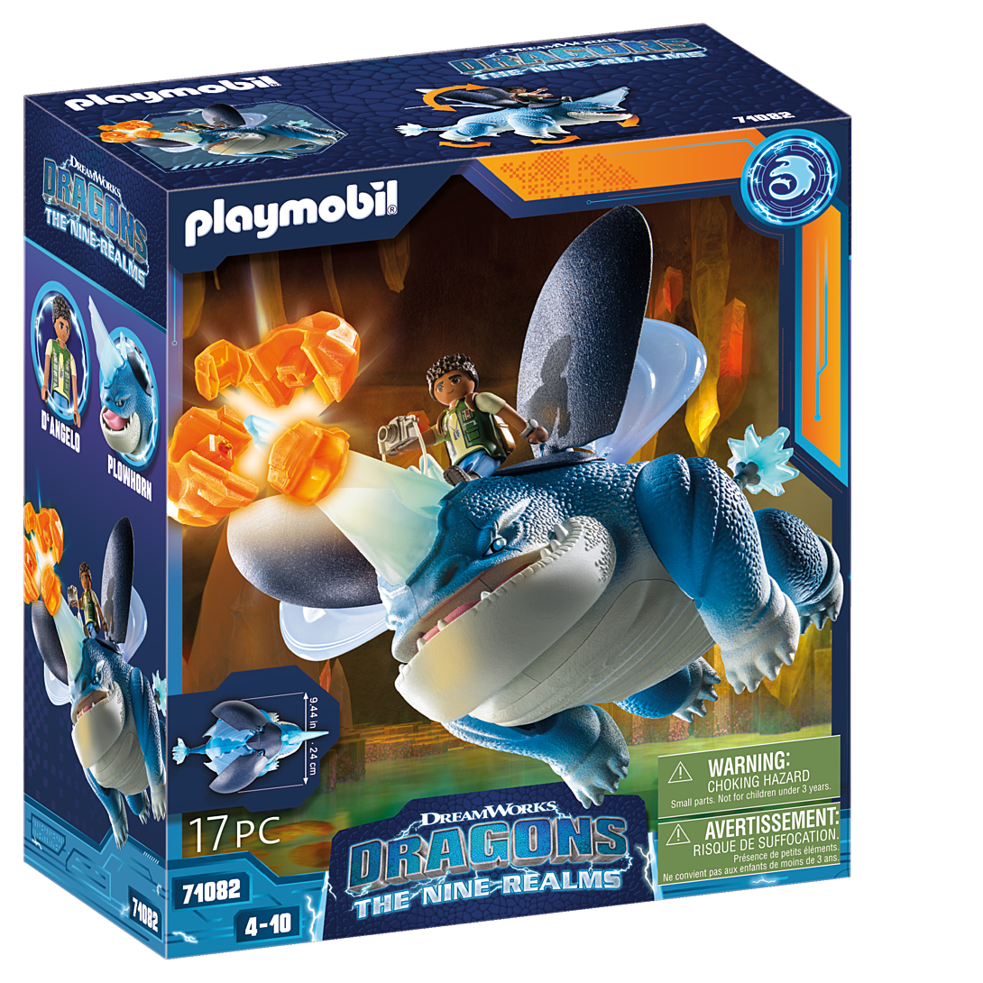 Playmobil 71082 Dragons: Les Neuf Royaumes Bissocorn & D'Angelo Dragons Nine Realms avec Le Personnage Angelo Son Dragon Plowhorn et Un Cristal Histoire & Imaginaire Dès
